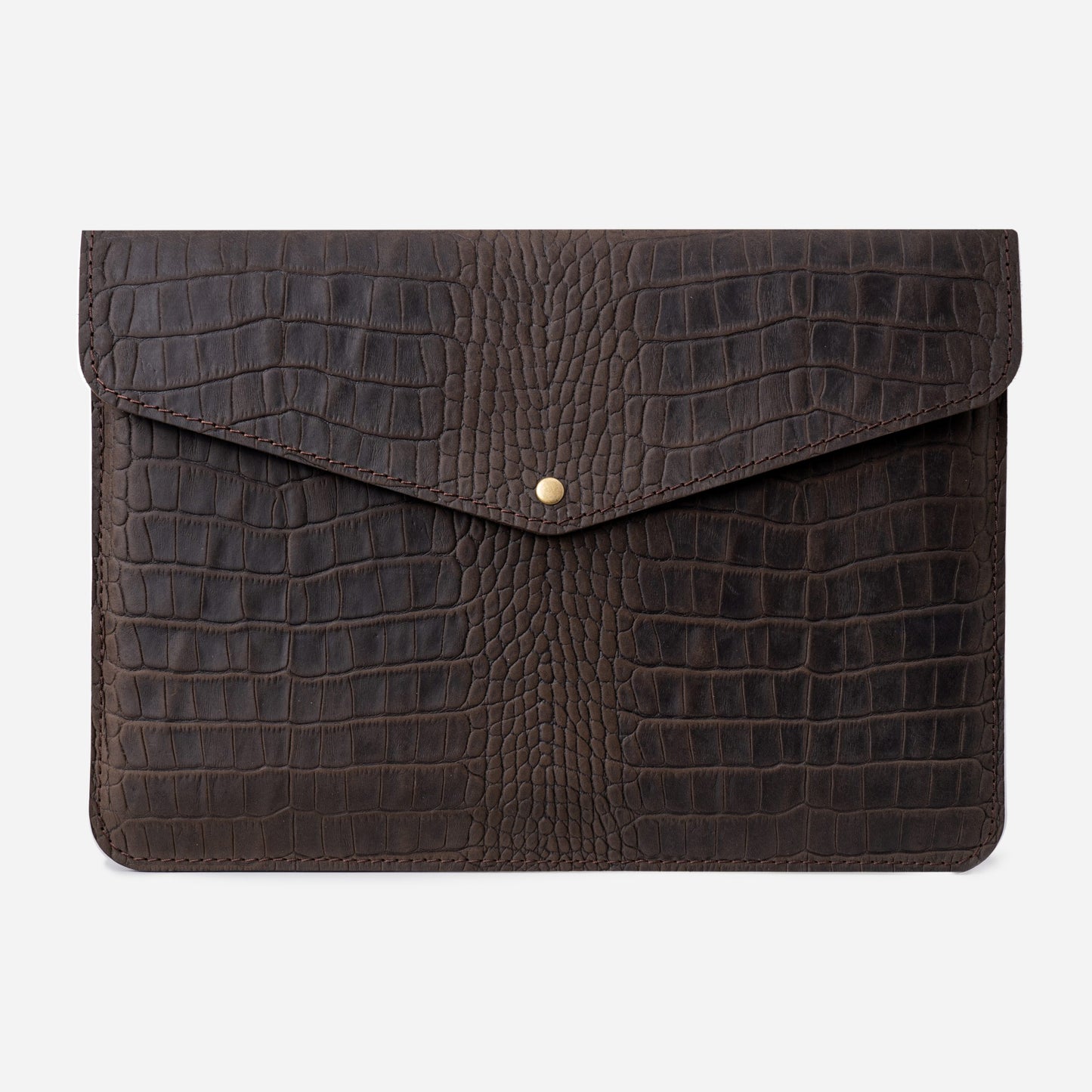 Dark Brown Crocodile-Embossed Calf Leather MacBook 13 Pro Case