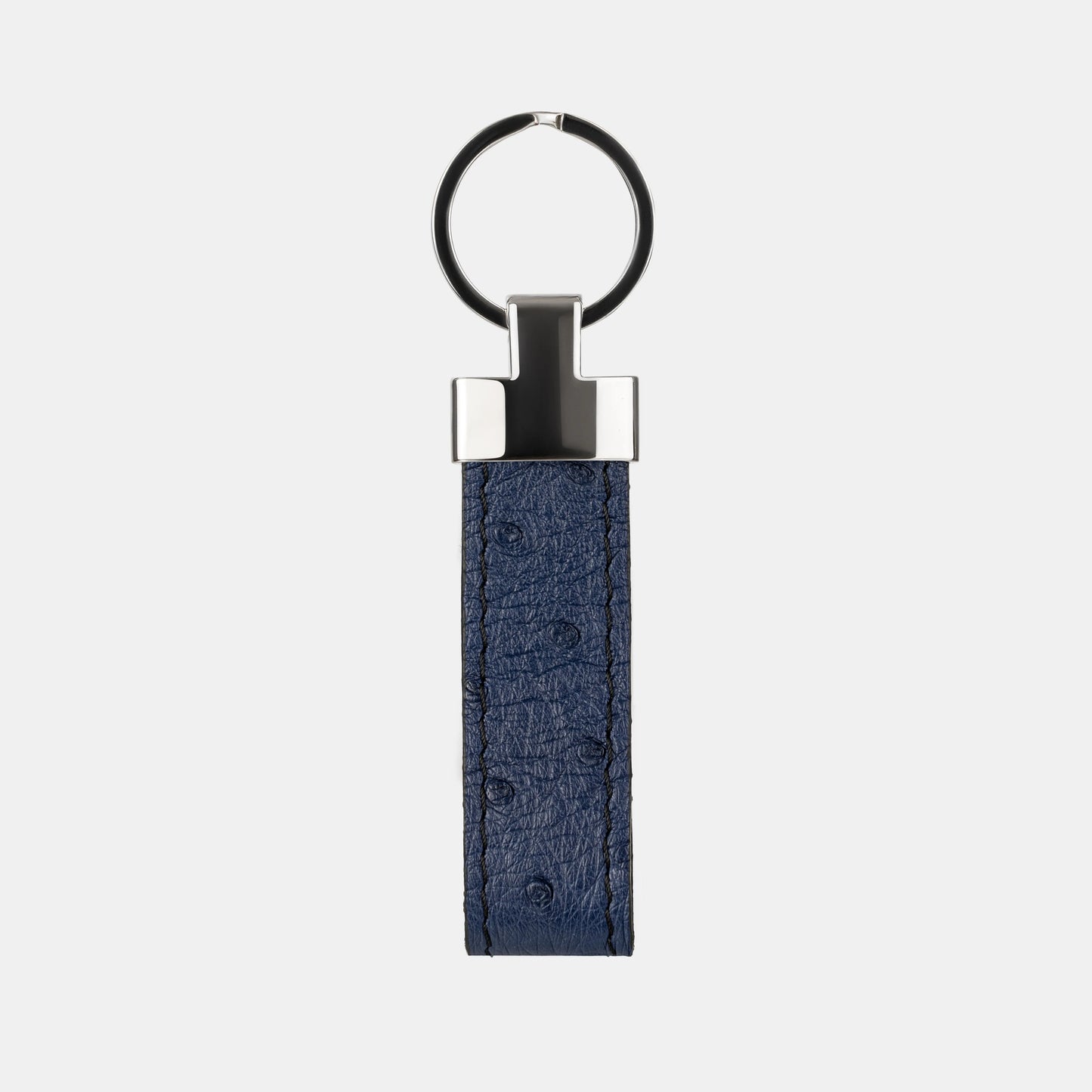 Navy Blue Ostrich Leather Keychain