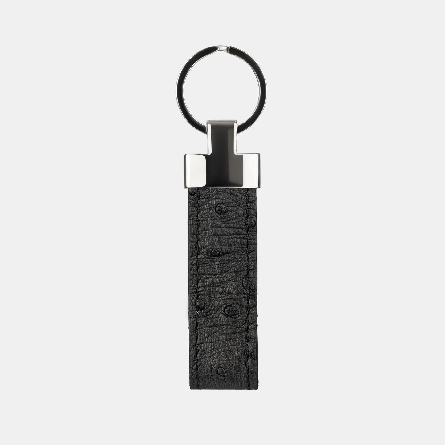 Black Ostrich Leather Keychain