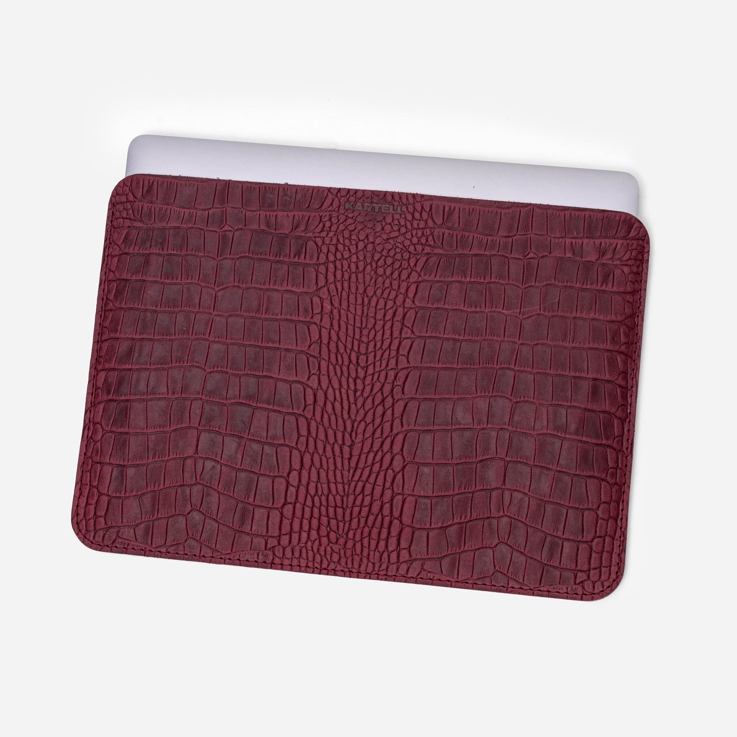 Burgundy Crocodile-Embossed Calf Leather Open MacBook 14 Pro Case