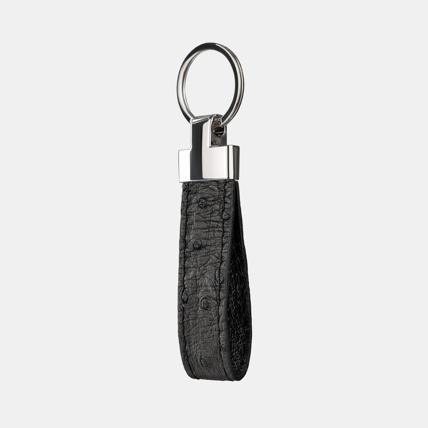 Black Ostrich Leather Keychain