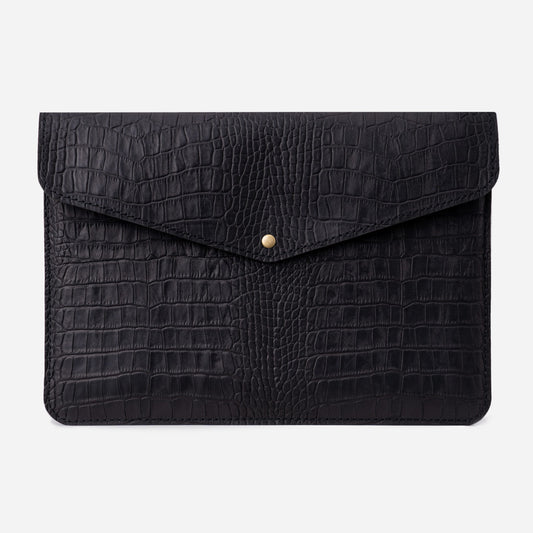 Black Crocodile-Embossed Calf Leather MacBook 13 Air Pro Case