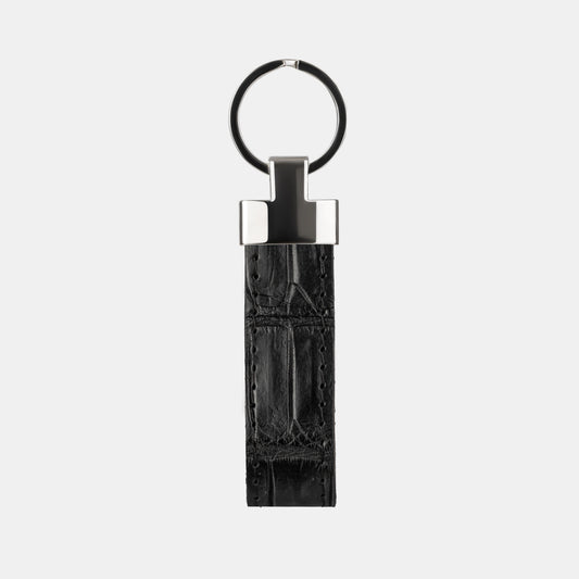 Black Crocodile Leather Keychain