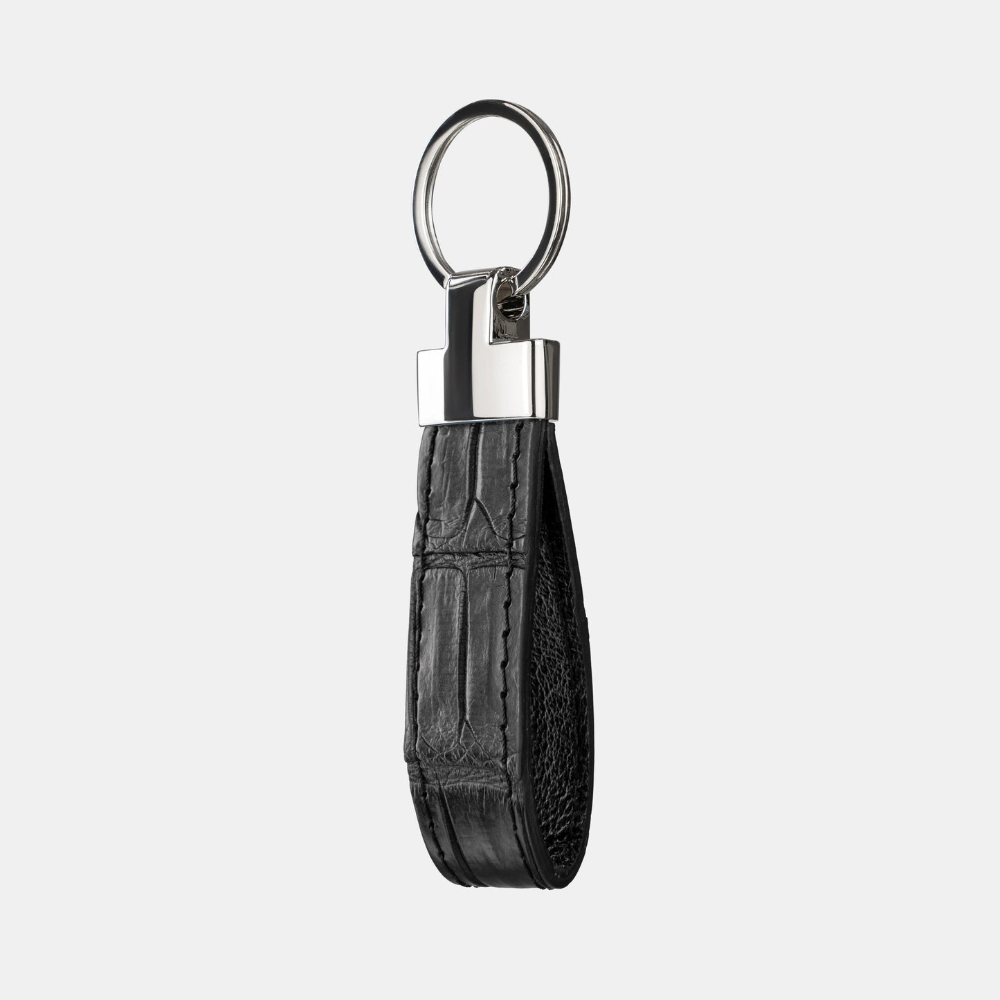 Black Crocodile Leather Keychain