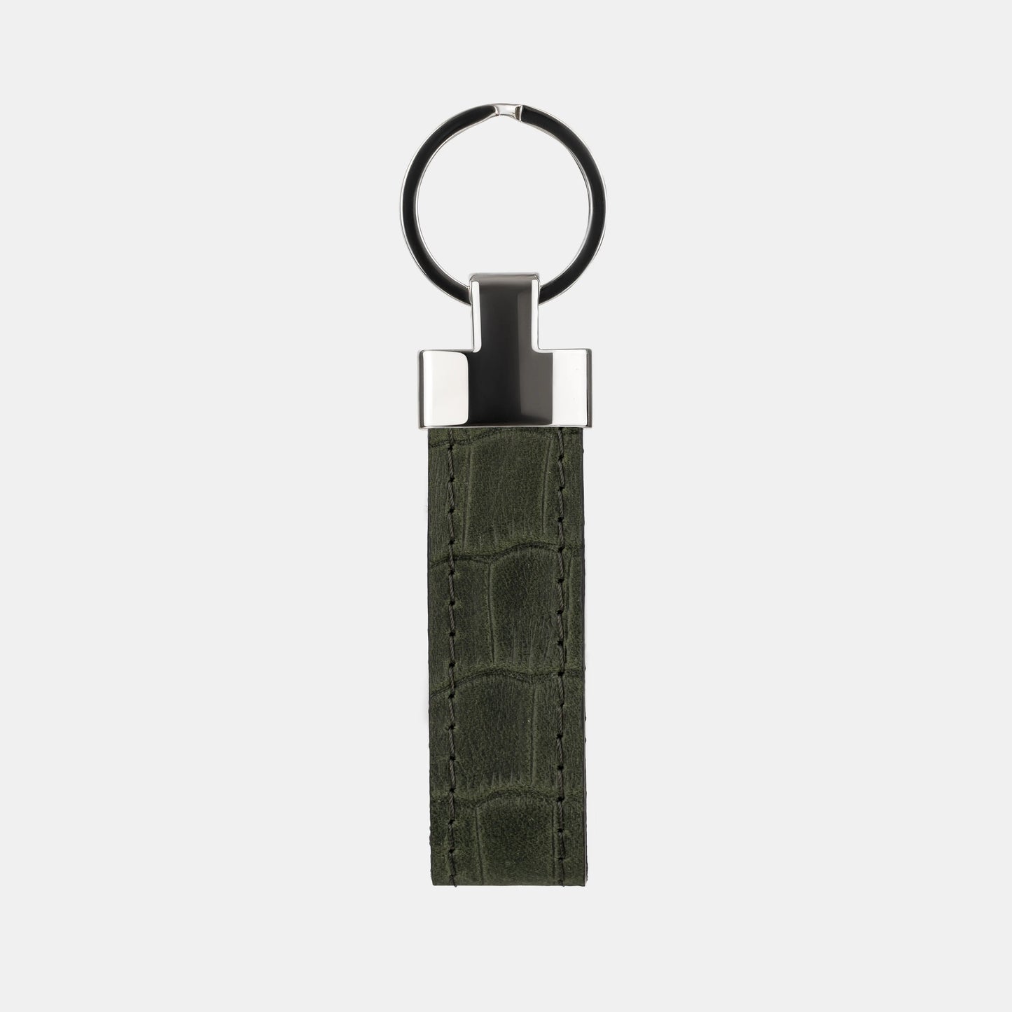 Dark Green Crocodile-Embossed Leather Keychain