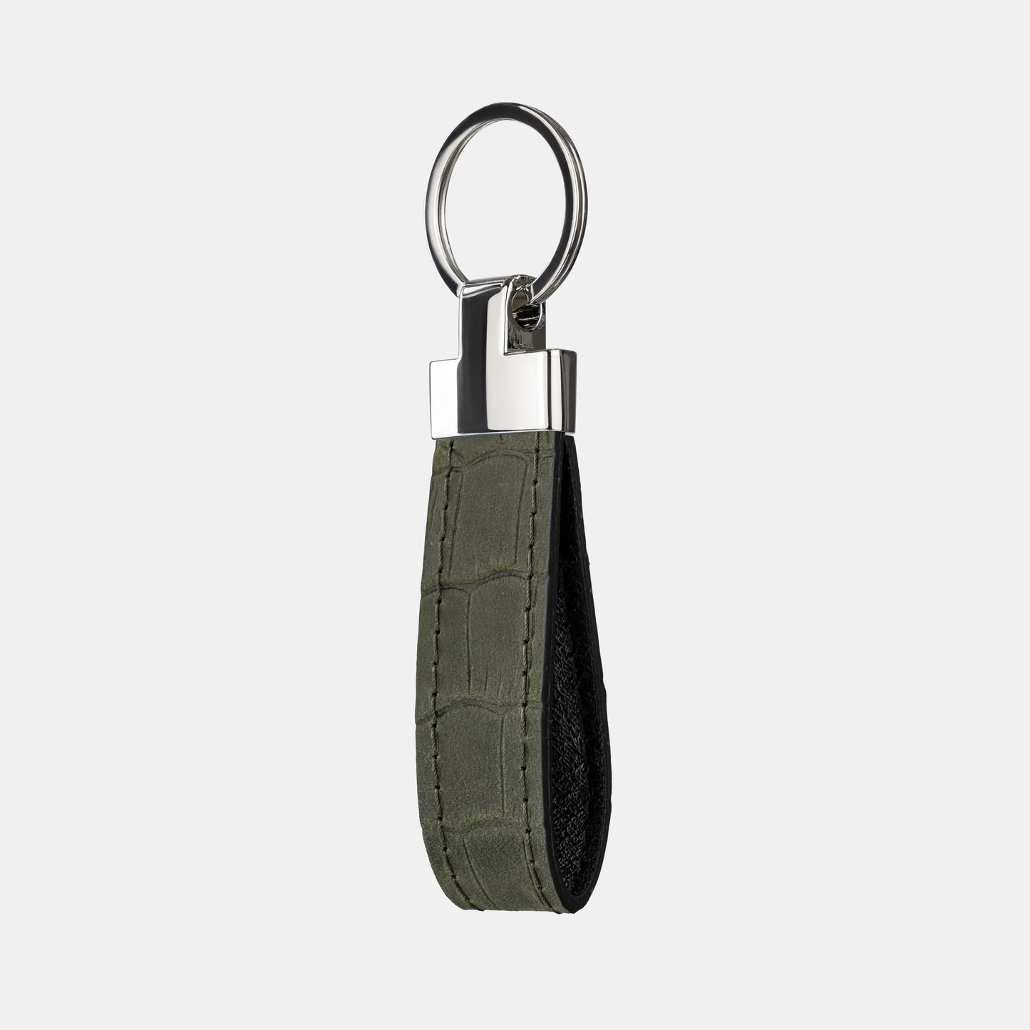 Dark Green Crocodile-Embossed Leather Keychain