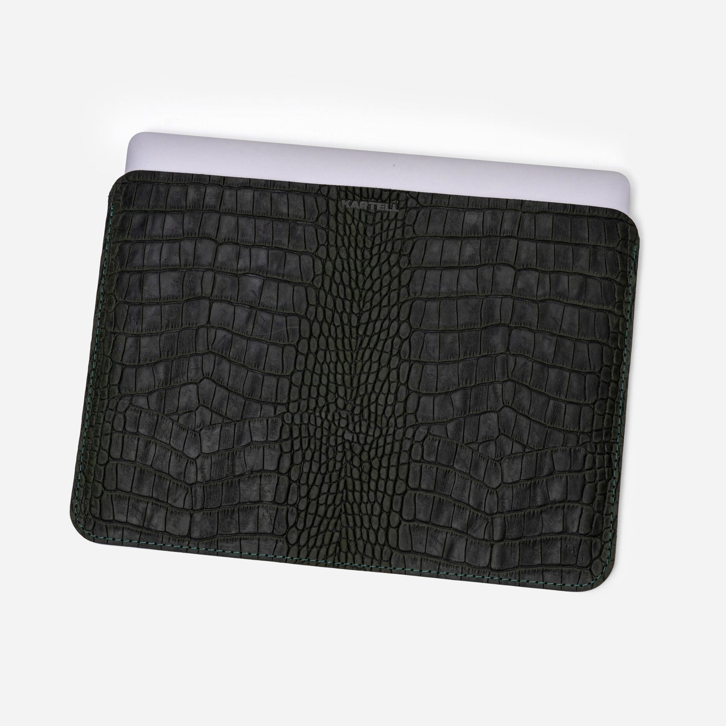 Dark Green Crocodile-Embossed Calf Leather Open MacBook 14 Pro Case