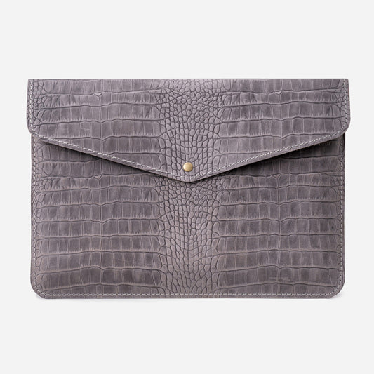 Grey Crocodile-Embossed Calf Leather MacBook 15 Pro Case