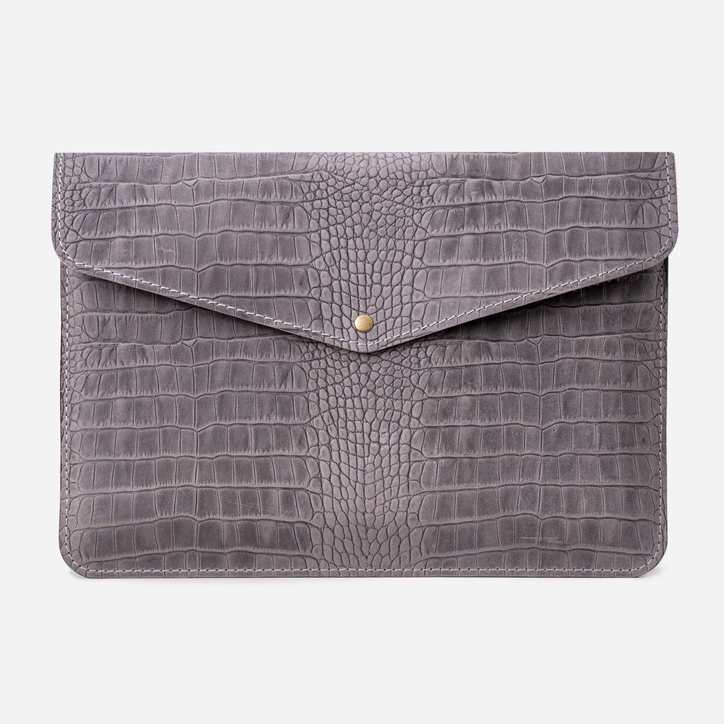 Grey Crocodile-Embossed Calf Leather MacBook 13 Air Pro Case