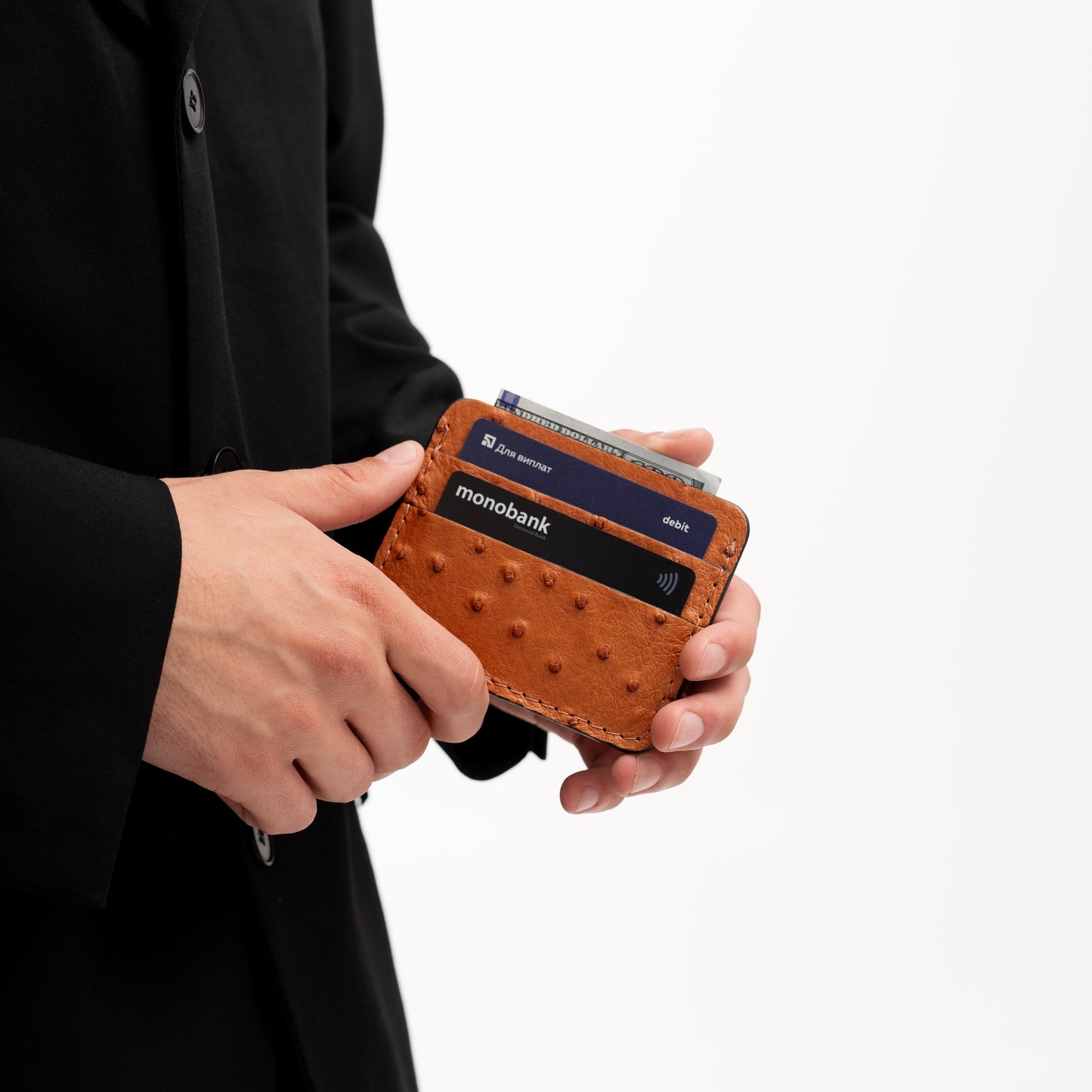 Brown Ostrich Leather Cardholder