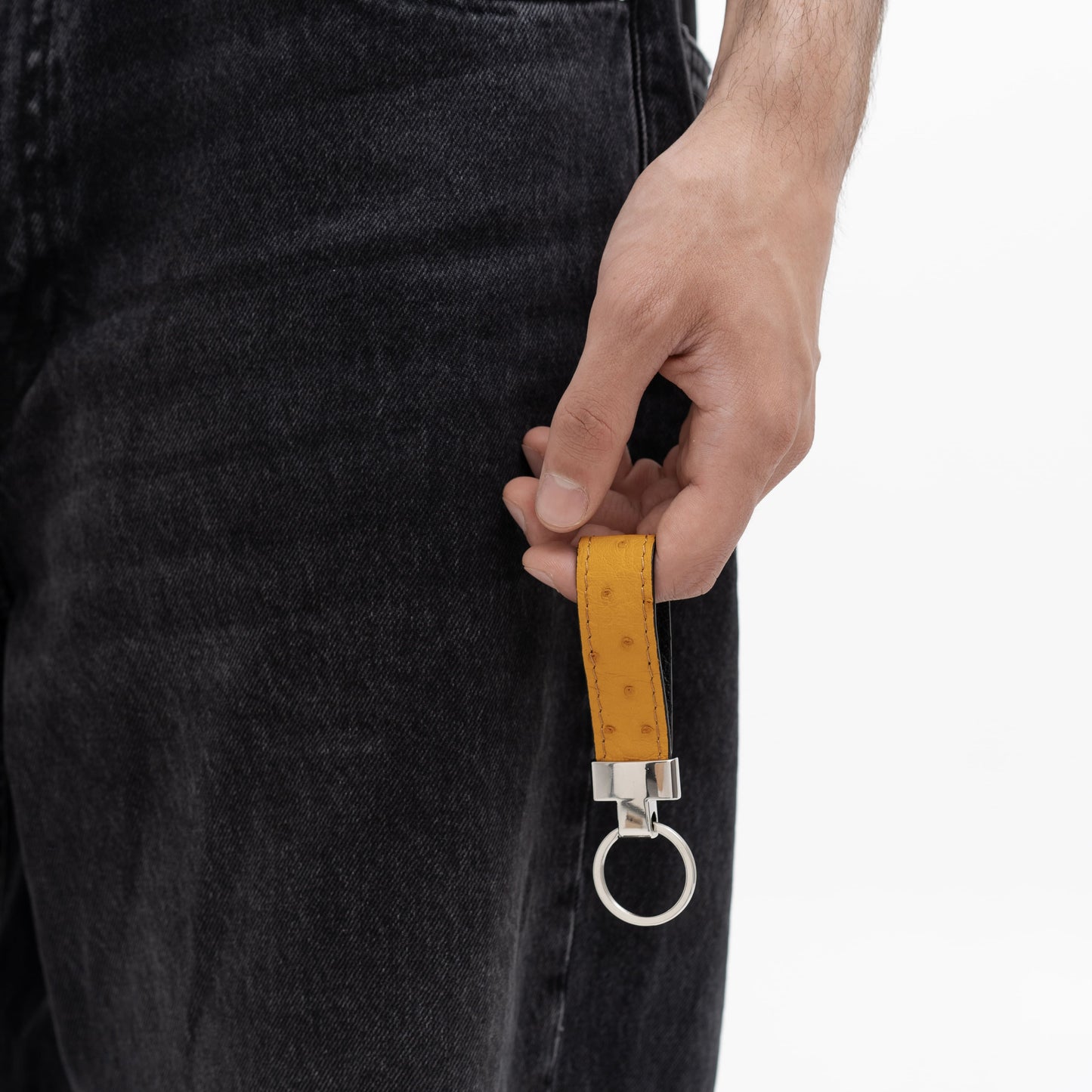 Orange Ostrich Leather Keychain