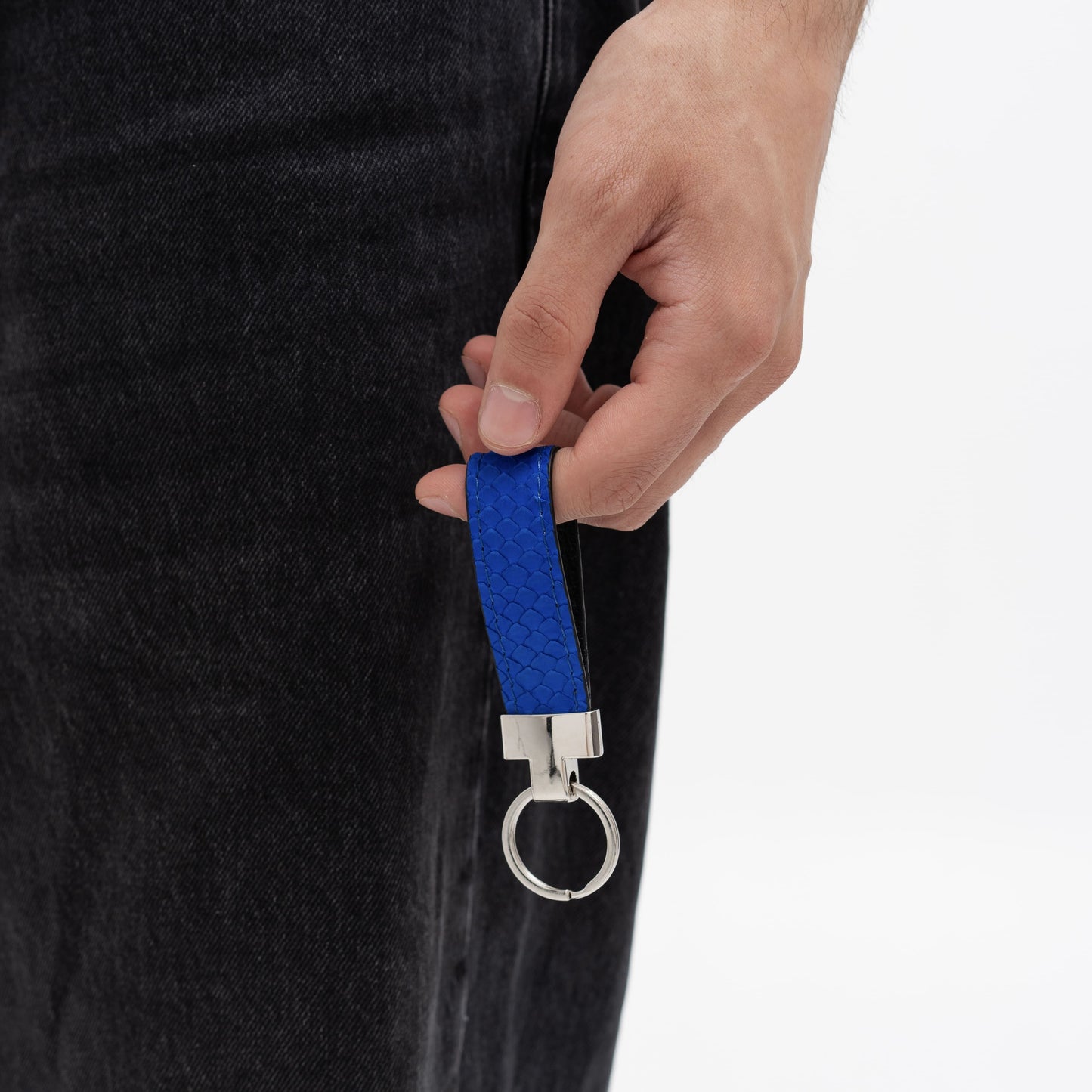 Blue Python Leather Keychain