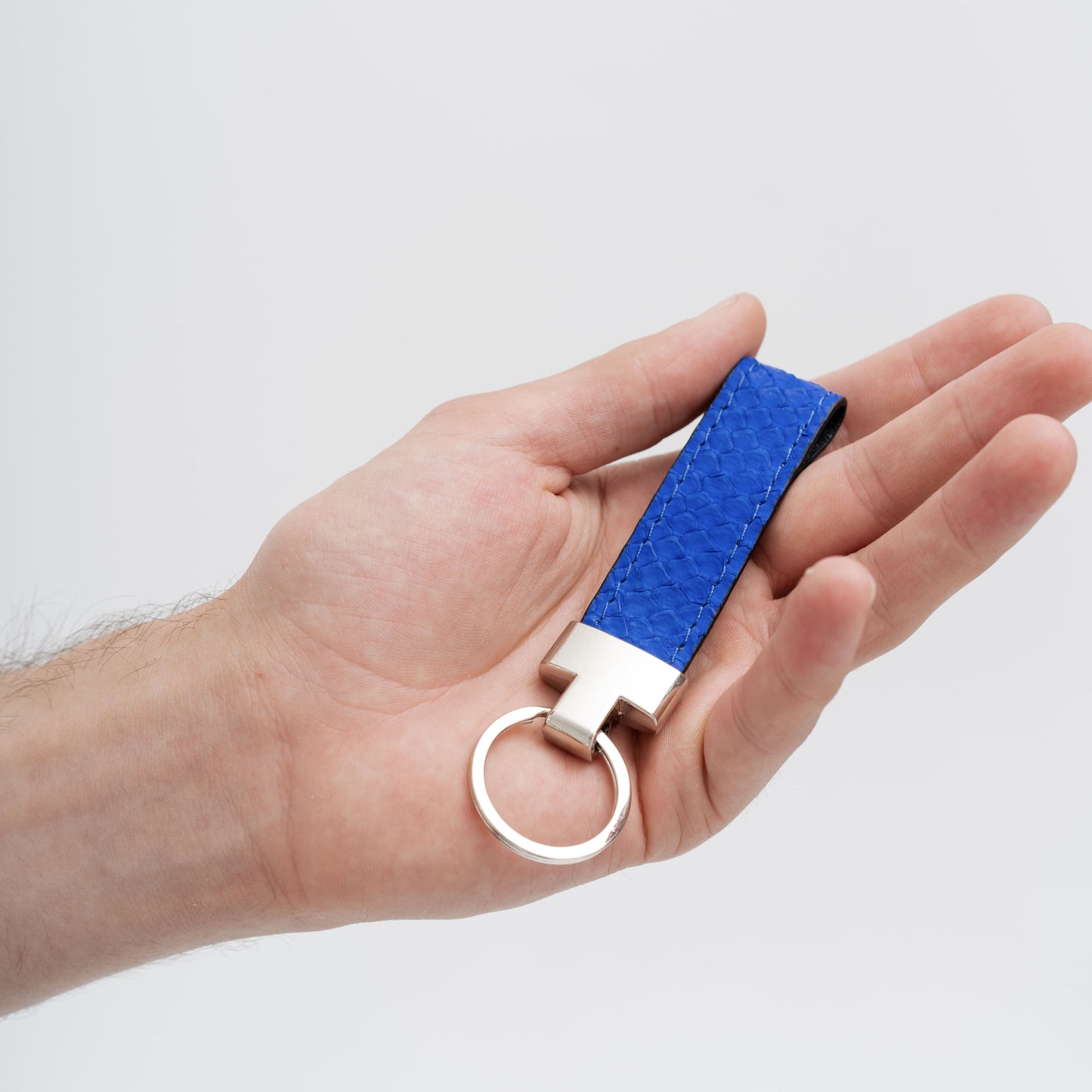 Blue Python Leather Keychain