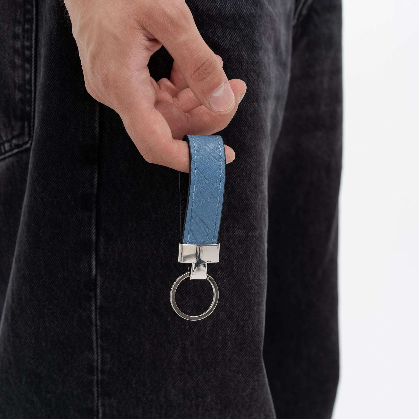 Blue Smooth Ostrich Leather Keychain