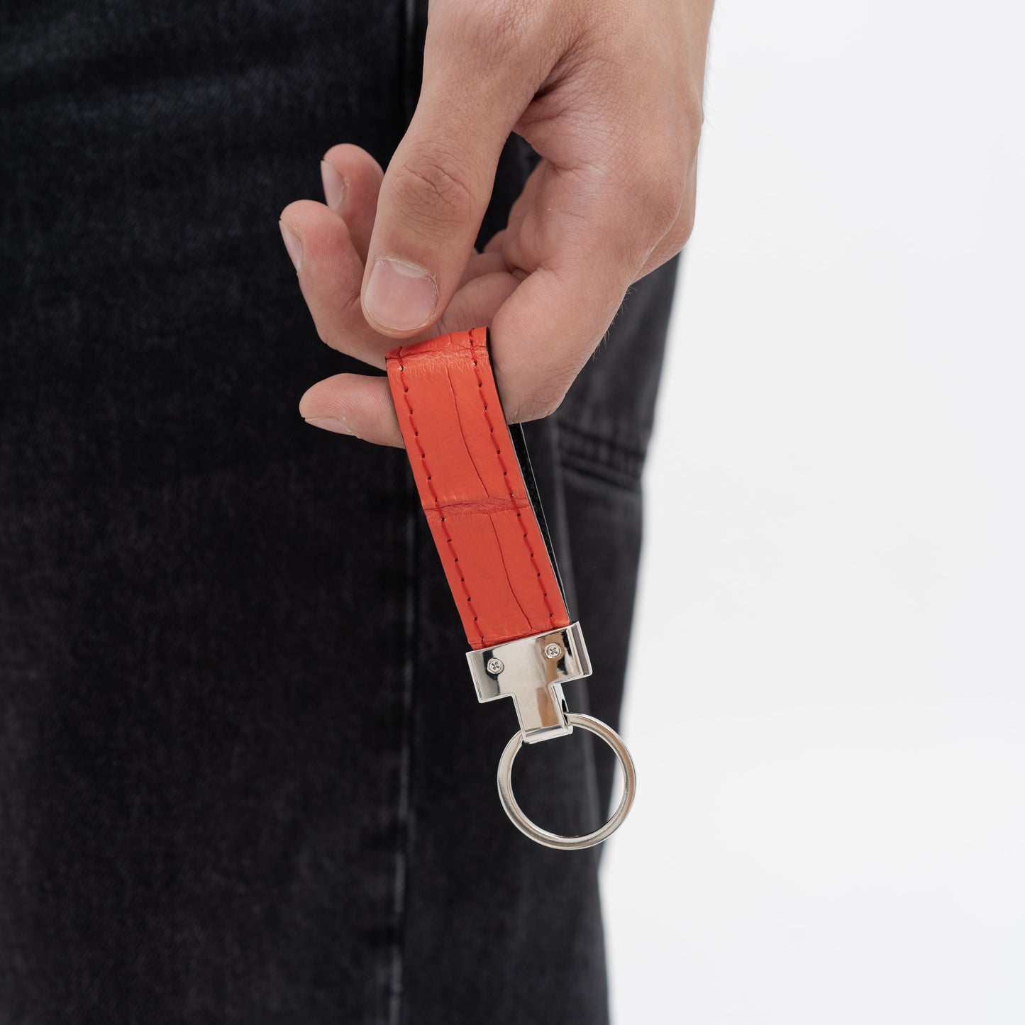 Red Crocodile Leather Keychain