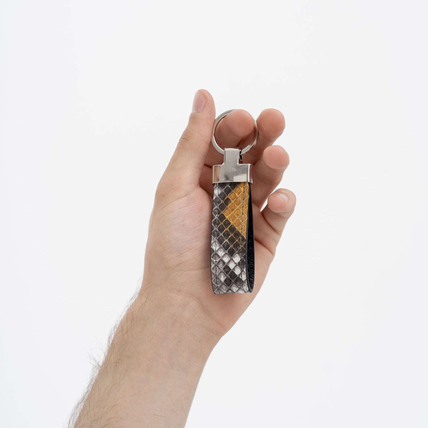 Gray-Yellow Python Leather Keychain