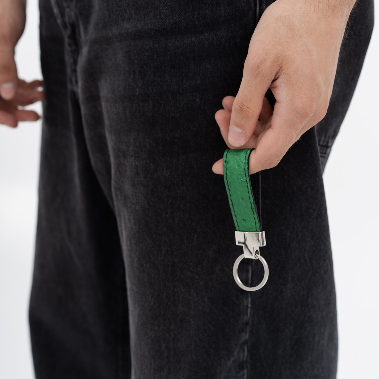 Green Ostrich Leather Keychain