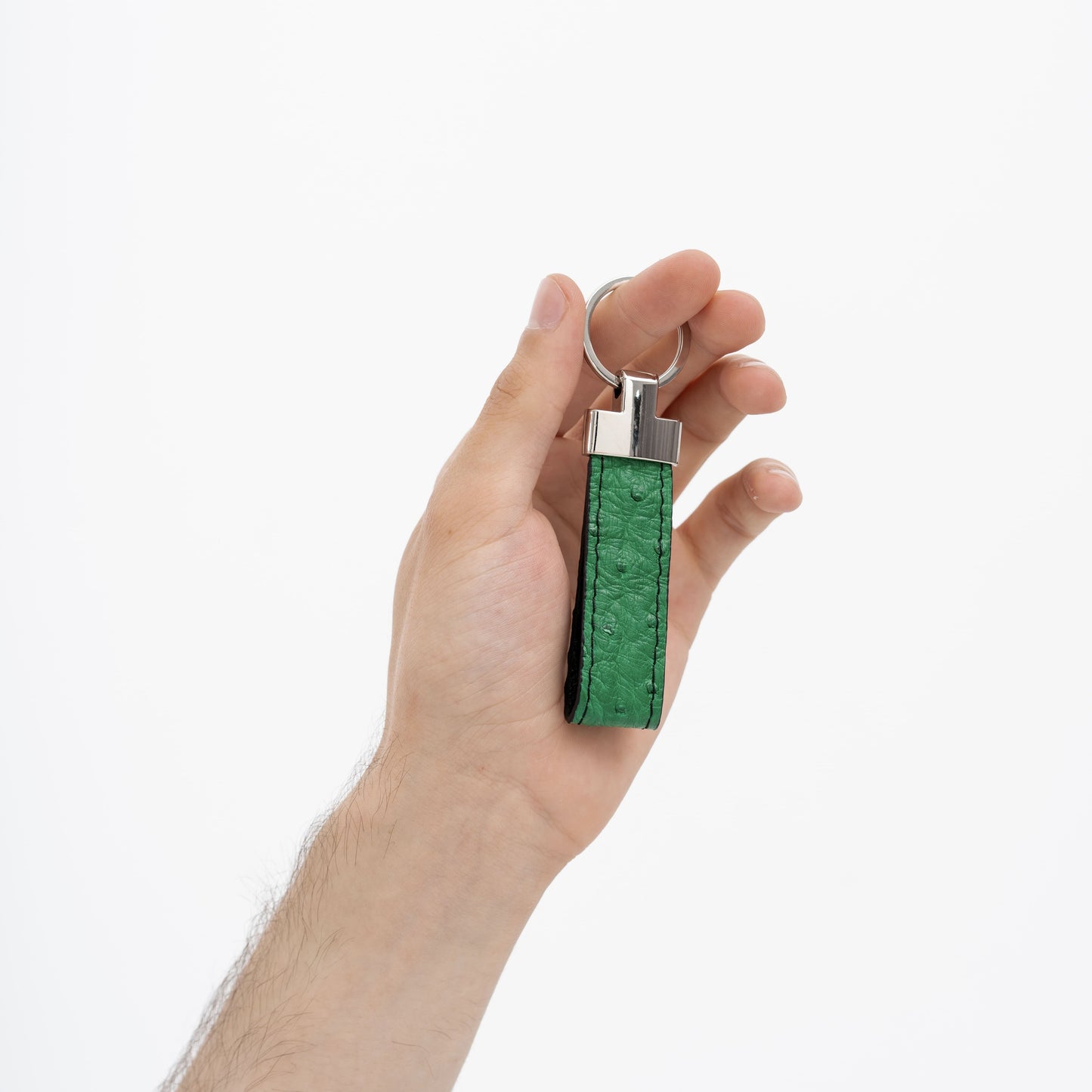 Green Ostrich Leather Keychain