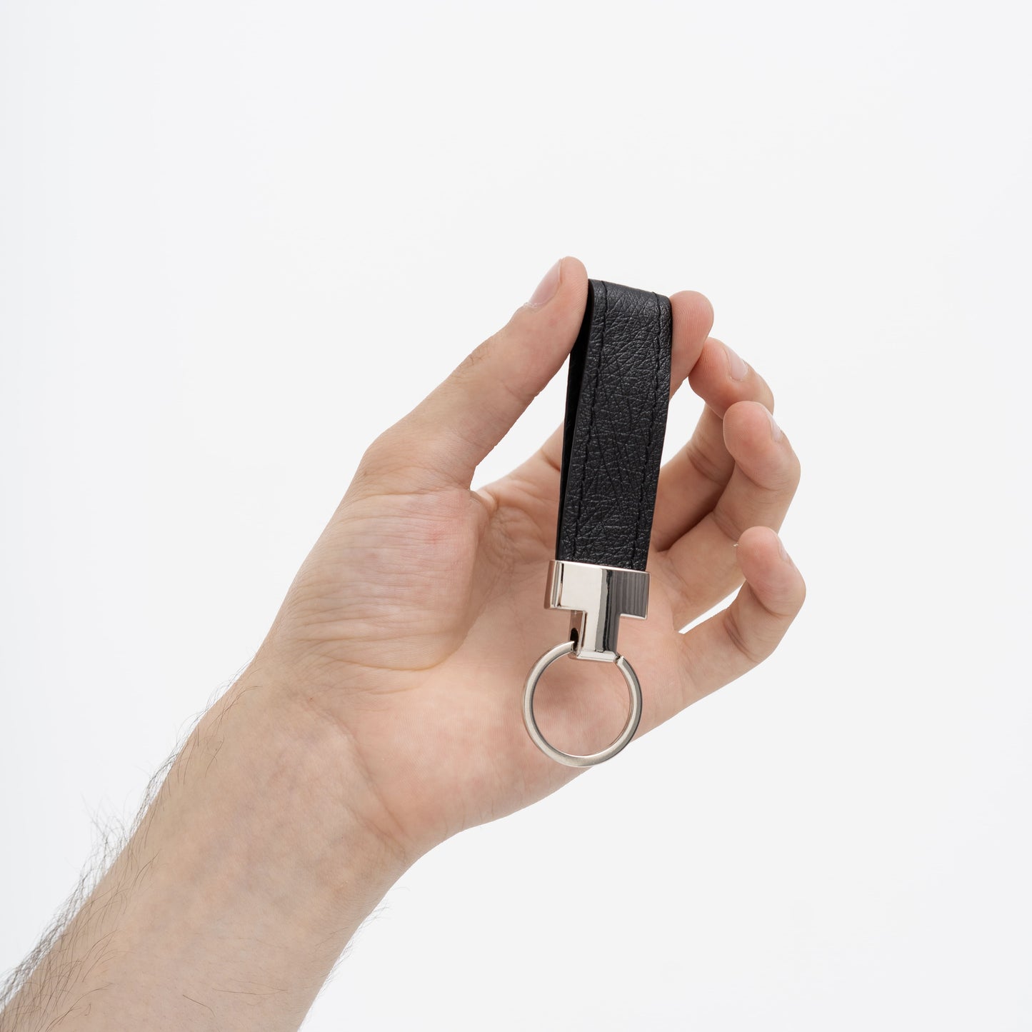 Black Smooth Ostrich Leather Keychain