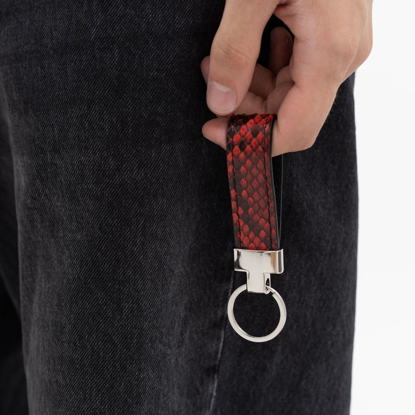 Red Python Leather Keychain