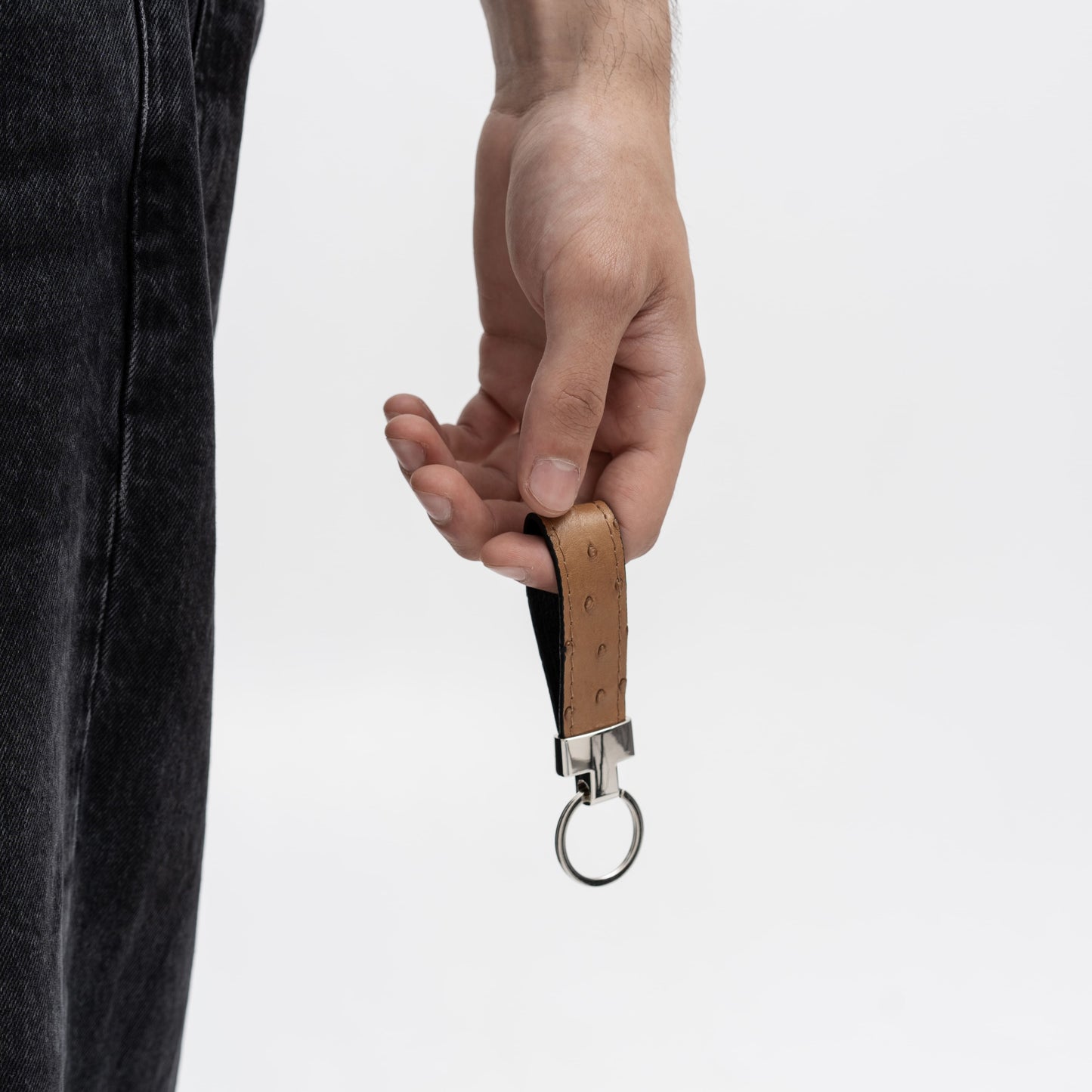 Light Brown Ostrich Leather Keychain