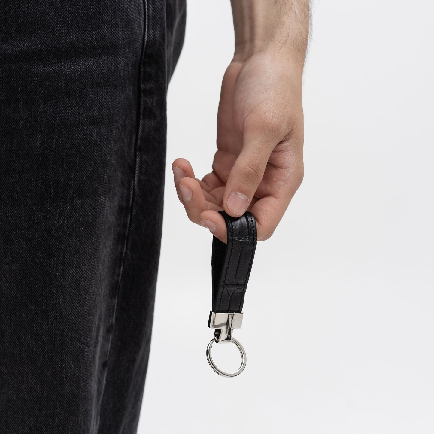 Black Crocodile Leather Keychain