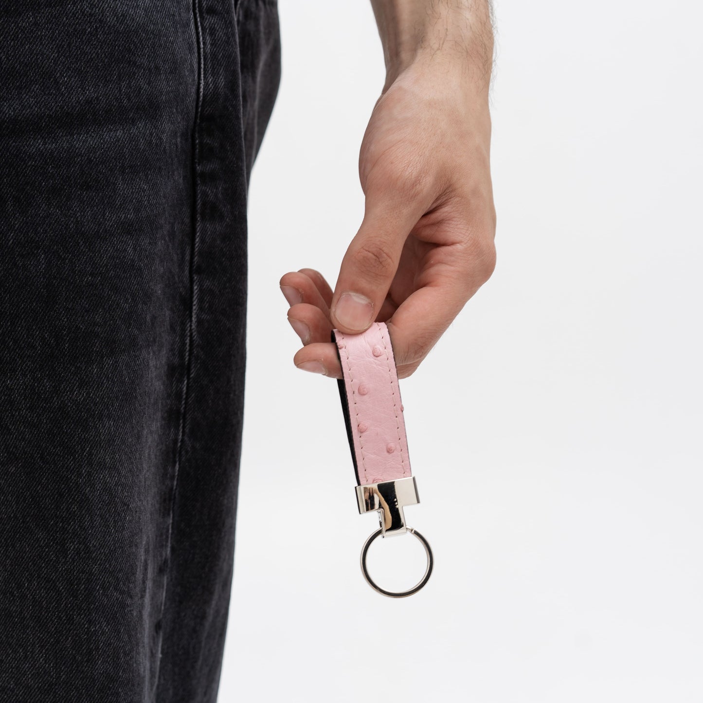 Pink Ostrich Leather Keychain