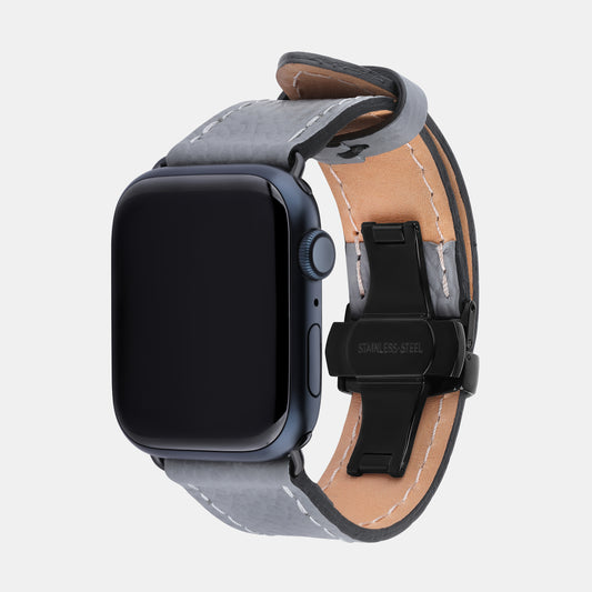 Gray Textured Calf Leather Apple Watch Strap