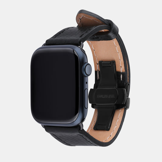 Black Textured Calf Leather Apple Watch Strap