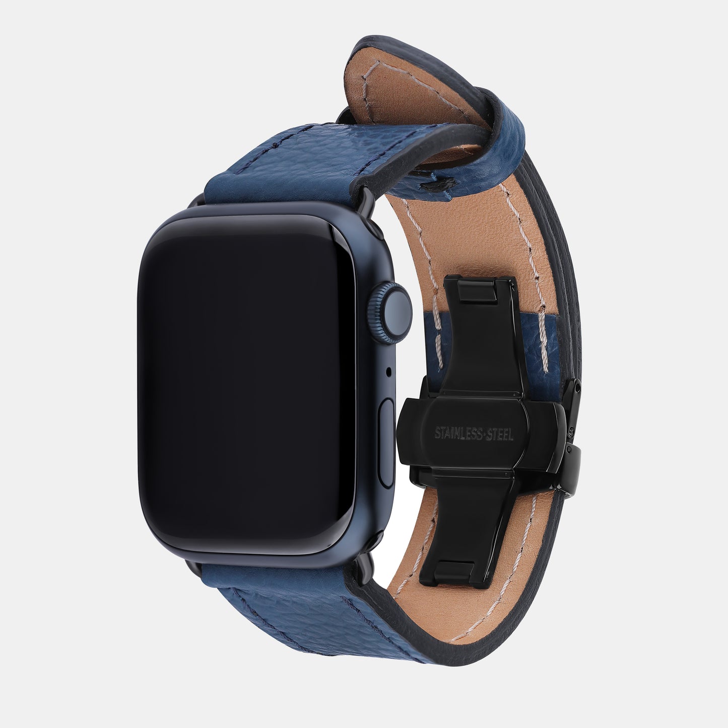 Navy Blue Textured Calf Leather Apple Watch Strap