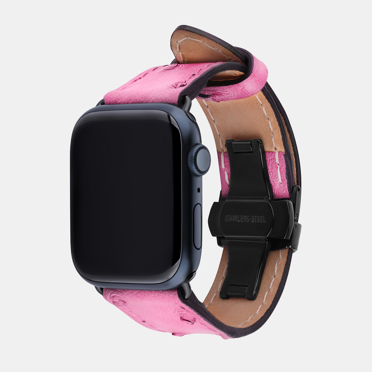 Shiny Pink Ostrich Leather Apple Watch Strap