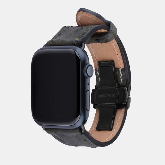 Ремінець Apple Watch зі шкіри страуса темно-зеленого кольору