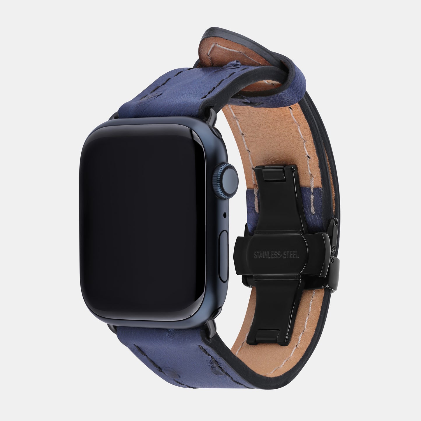 Navy Blue Ostrich Leather Apple Watch Strap