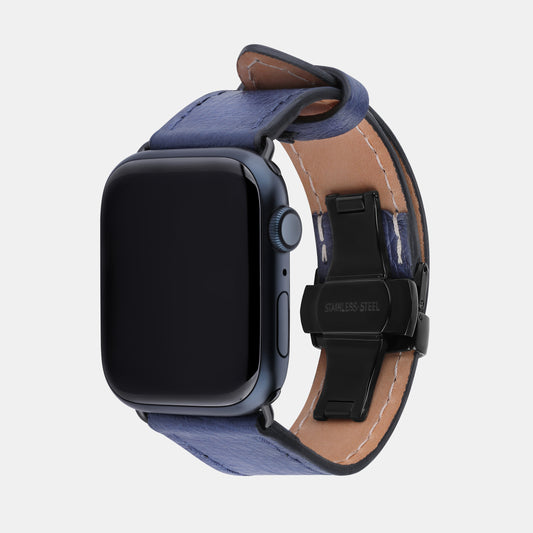 Dark Blue Smooth Ostrich Leather Apple Watch Strap