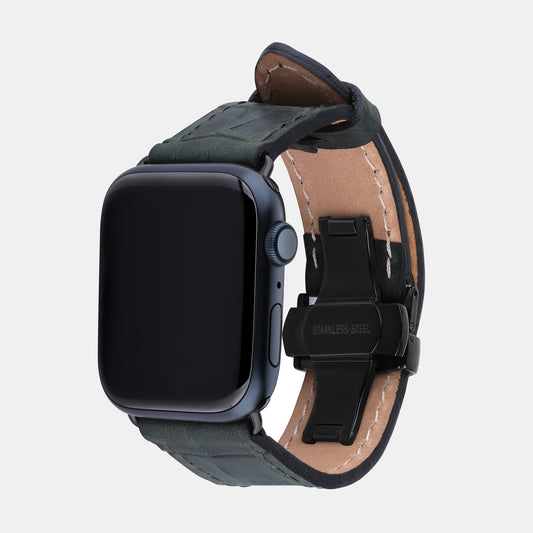 Ремінець для Apple Watch з телячої шкіри, тисненої під крокодила в темно-зеленому кольорі