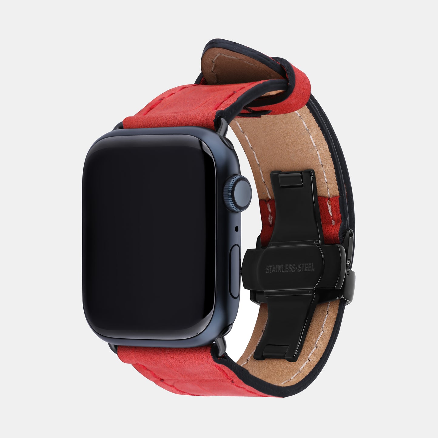 Crocodile-Embossed Red Color Calf Leather Apple Watch Strap