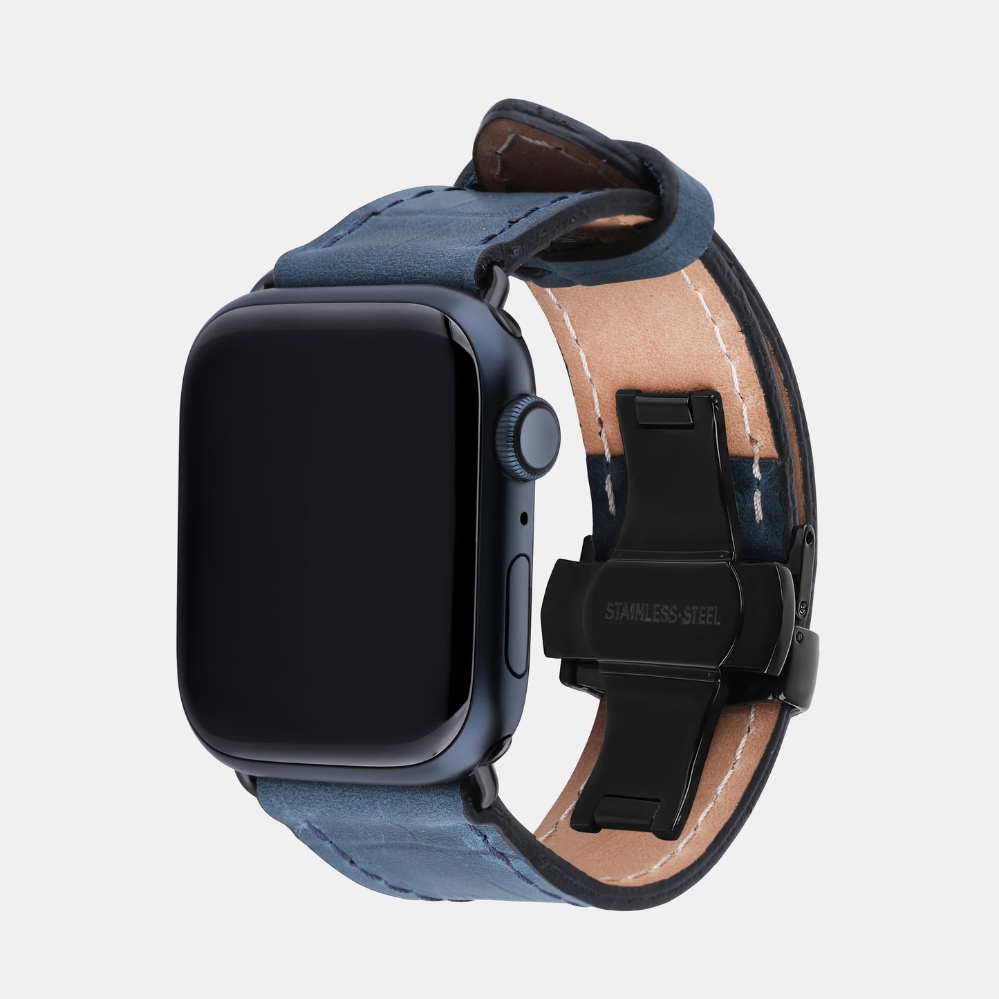 Crocodile-Embossed Navy Blue Color Calf Leather Apple Watch Strap