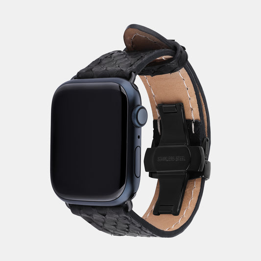 Black Python Leather Apple Watch Strap