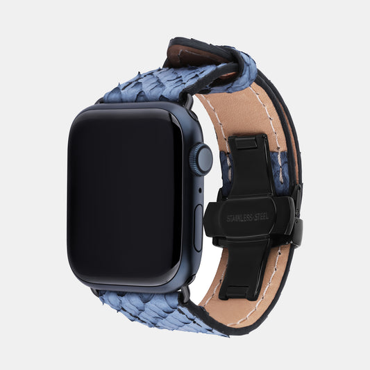 Світло-блакитний ремінець Apple Watch зі шкіри пітона