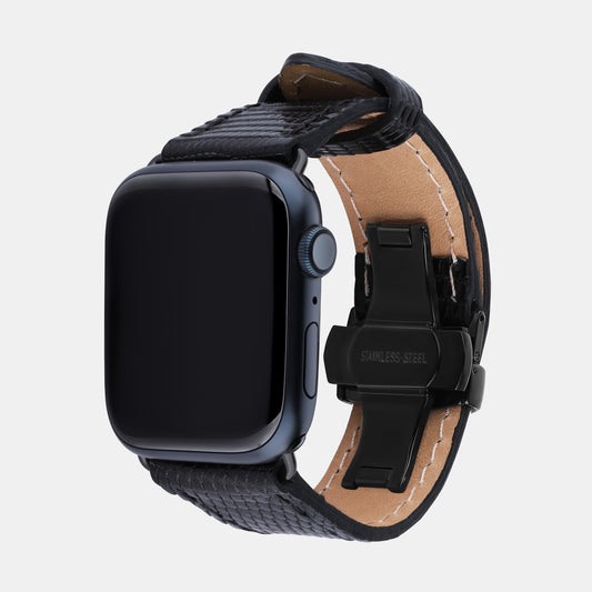 Black Iguana Leather Apple Watch Strap