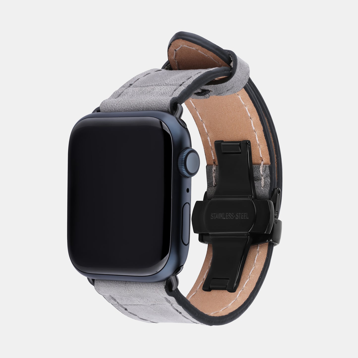 Crocodile-Embossed Gray Color Calf Leather Apple Watch Strap