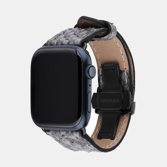 Grey Python Leather Apple Watch Strap