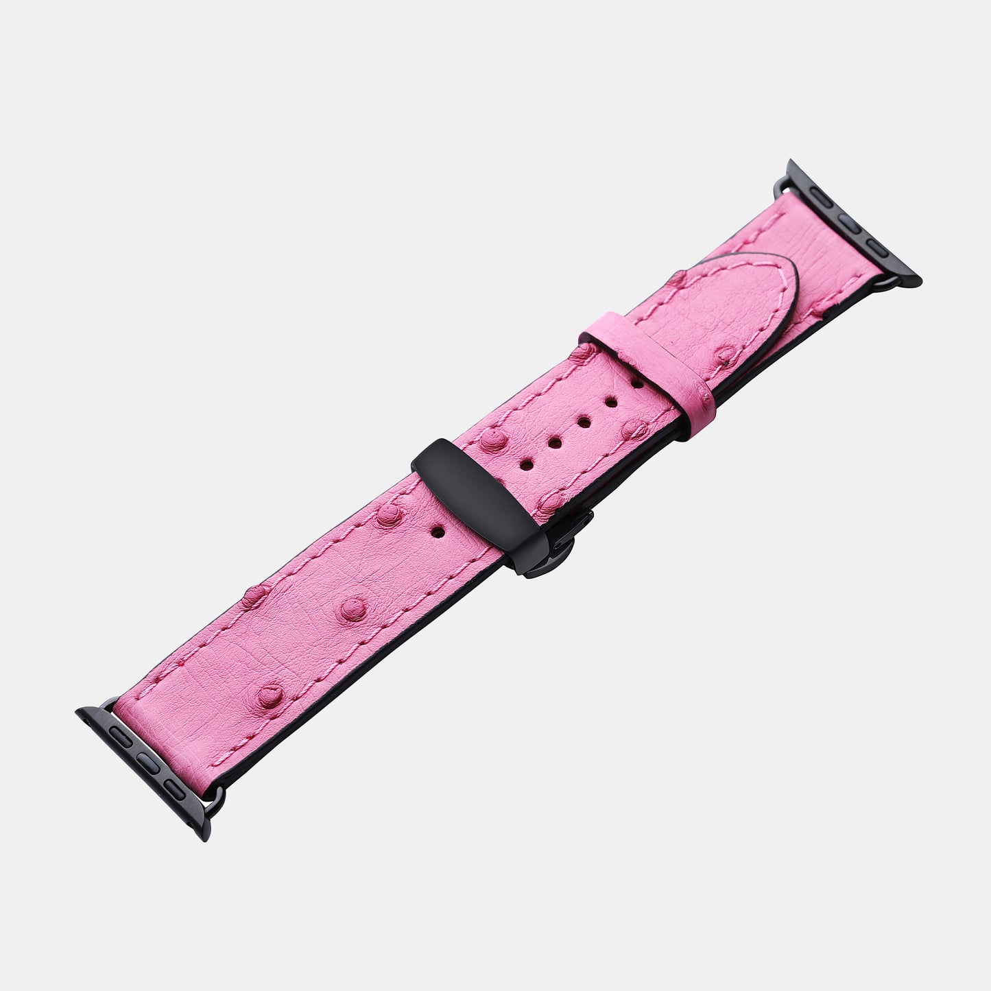 Shiny Pink Ostrich Leather Apple Watch Strap