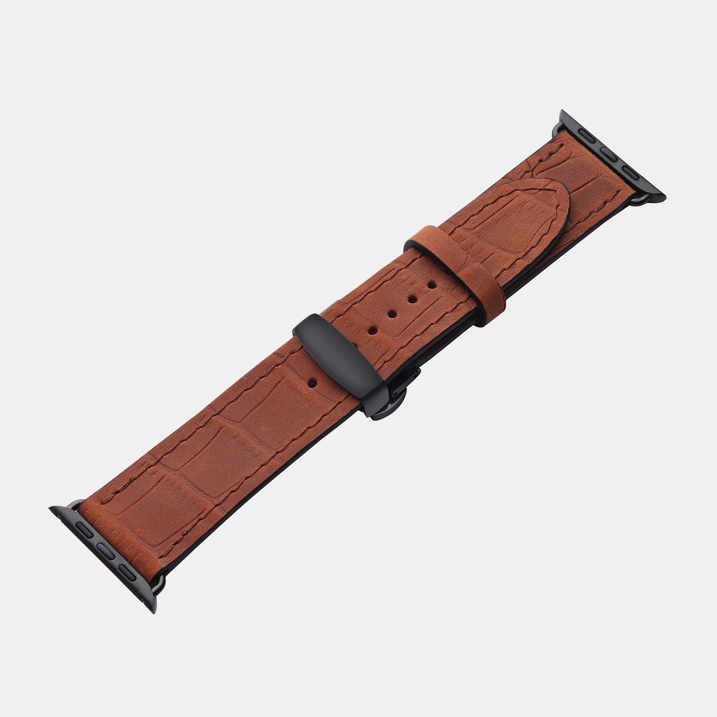 Crocodile-Embossed Ginger Color Calf Leather Apple Watch Strap