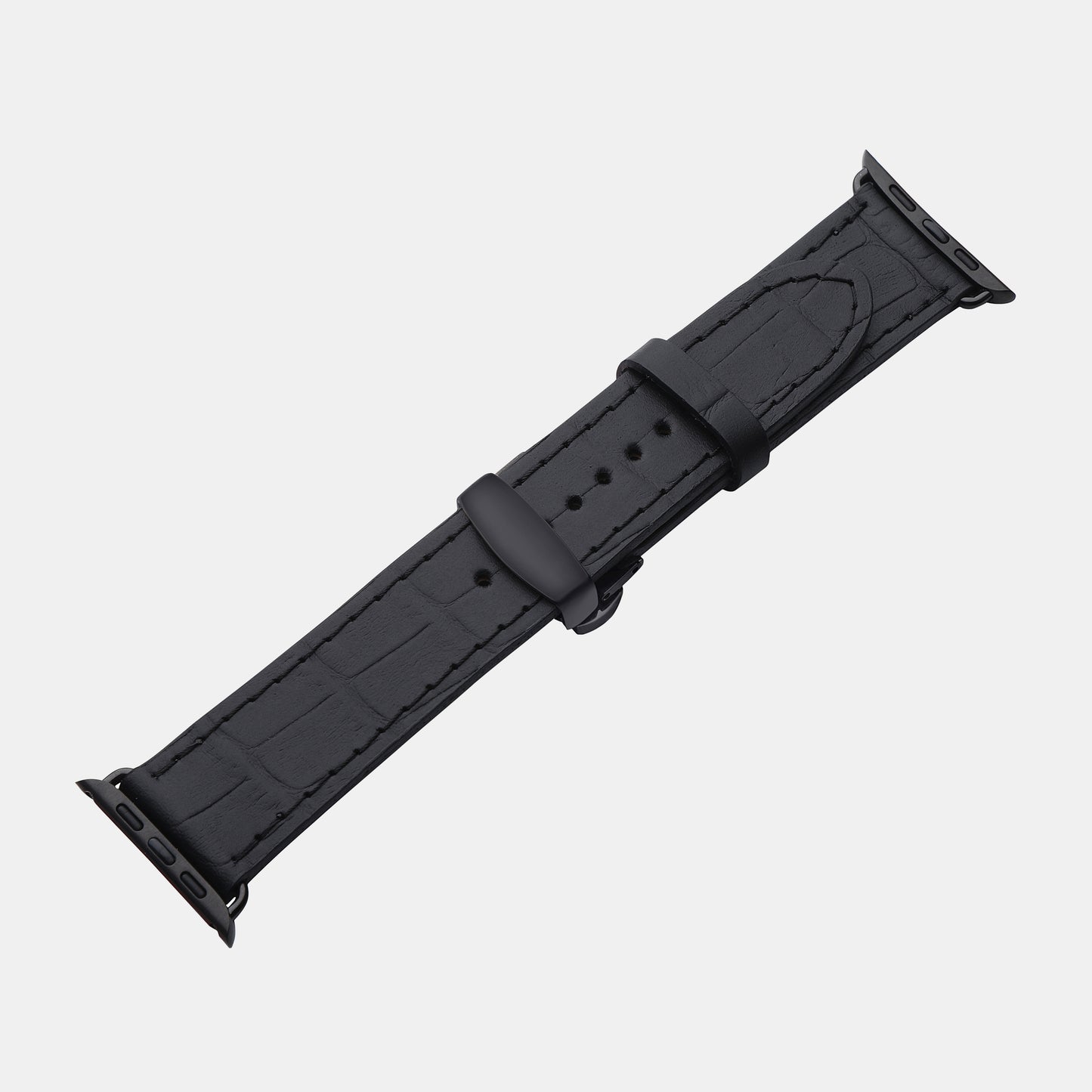 Crocodile-Embossed Black Color Calf Leather Apple Watch Strap