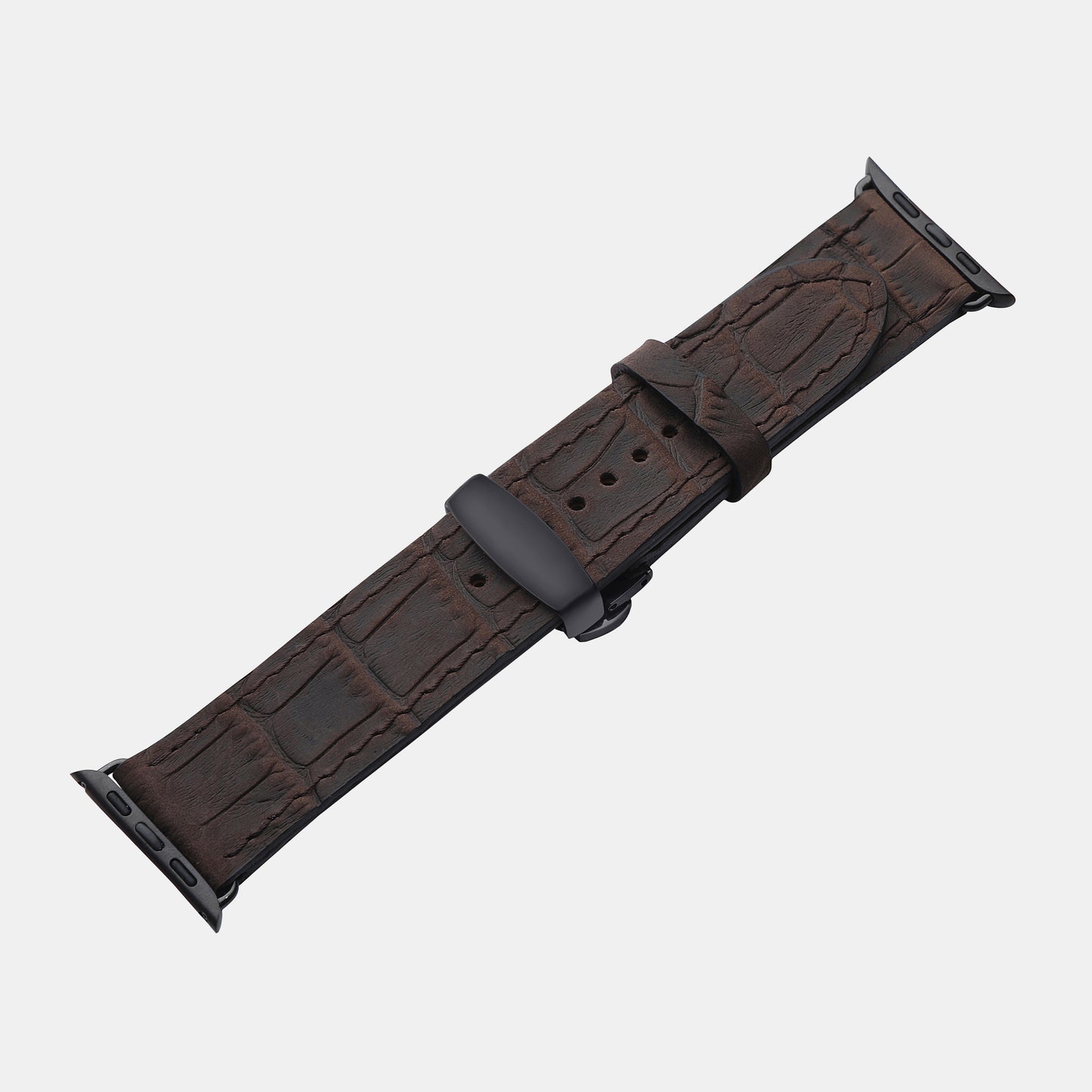 Crocodile-Embossed Dark Brown Color Calf Leather Apple Watch Strap