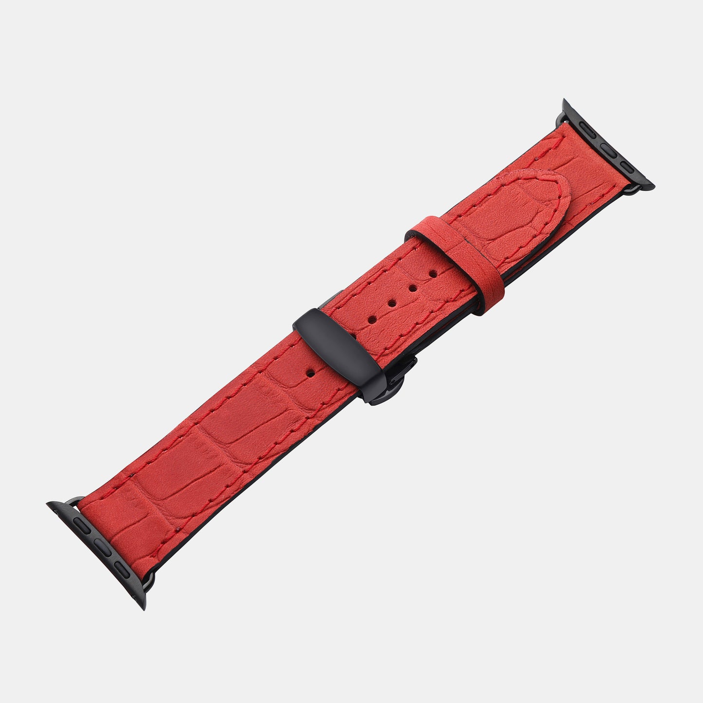 Crocodile-Embossed Red Color Calf Leather Apple Watch Strap