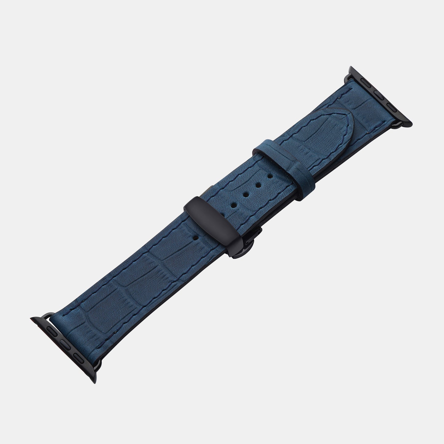 Crocodile-Embossed Navy Blue Color Calf Leather Apple Watch Strap