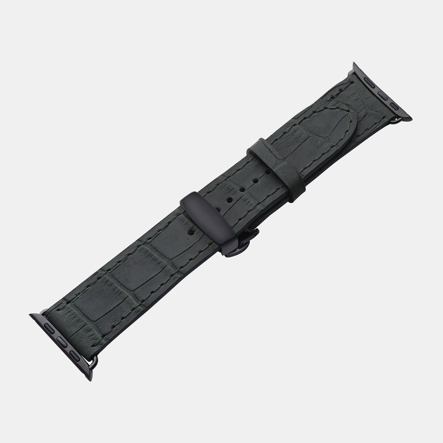 Crocodile-Embossed Dark Green Color Calf Leather Apple Watch Strap