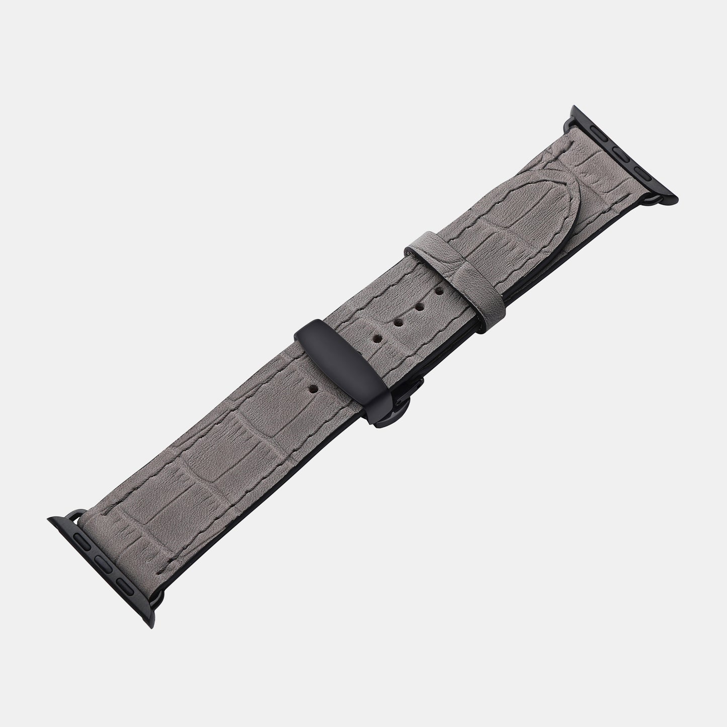 Crocodile-Embossed Gray Color Calf Leather Apple Watch Strap